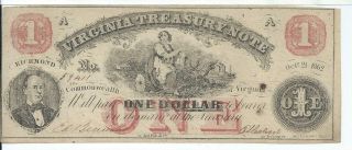 $1 Virginia Treasury Note Richmond Red Oct 21,  1862 Cr17 Milk Maid 59411 Plate A
