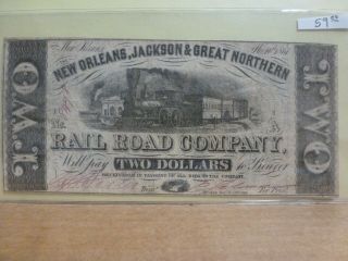 1861 Orleans,  Jackson & Great Northern Rr Louisiana $2 Obsolete Currency