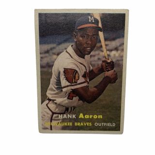 1957 Topps Hank Aaron Milwaukee Braves 20 Baseball Card - Shows Hand Batting Left