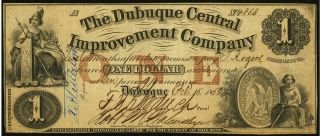 Obsolete Currency 1858 Dubuque,  Ia Central Improvement Co.  $1 Coin Note