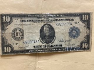 1914 Us $10 Dollars Federal Reserve Note Blue Seal