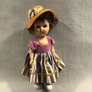 Pv06746 Vintage Vogue Ginny Doll,  Tagged Purple Stripe Dress,  Straw Hat & Shoes