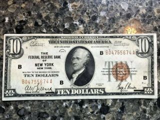 $10 1929 York Ny National Currency Bank Note Bill