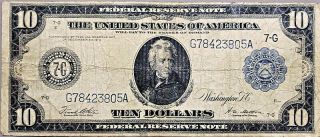 Series Of 1914 Large Ten Dollar Federal Reserve Note Bank Of Chicago Nr