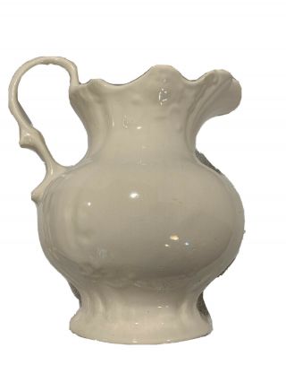 Antique White Ironstone Pitcher Farmhouse Country Vintage Vase Decor