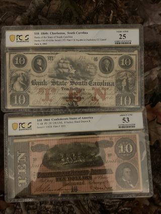 $10 1864 Confederate States Of America & $10 1860 Charleston,  South Carolina
