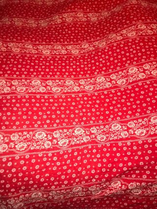 Vintage Red White Twin Full Floral Blanket Bedspread Coverlet Quilted Flowers