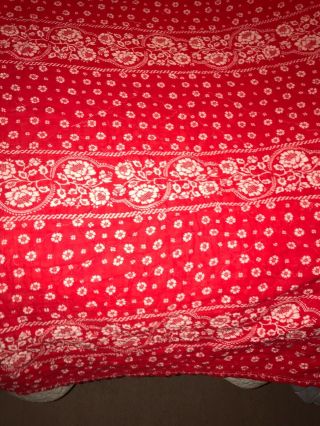 Vintage Red White Twin Full Floral Blanket Bedspread Coverlet Quilted Flowers 2
