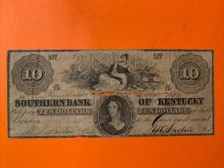 1851 Southern Bank Of Kentucky $10 Broken Bank Note