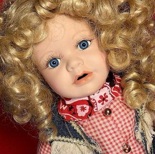 Cowgirl Doll Vintage Porcelain 16 1/2 " Blonde Hair Blue Eyed Rodeo Girl