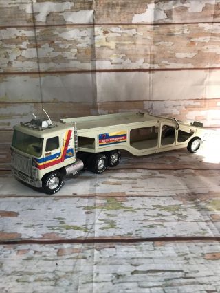Vintage 1980s Nylint Semi Truck & Trailer Car Hauler Pressed Steel Toy (g1)