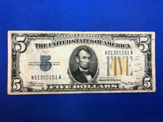 Series 1934 A $5 Dollar North Africa Yellow Seal Silver Certificate