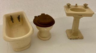 Vintage Dollhouse Miniature 3 - Piece Bathroom Set Including Crane Cast Iron Sink