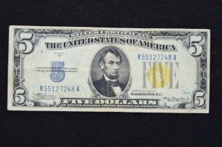 Us $5 Bill Five Dollar Silver Certificate Yellow Seal 1934a 1934 A Wwii