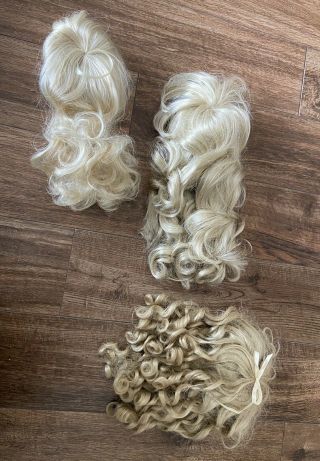 Three Vintage Large Blonde Doll Wigs 1 Human Hair