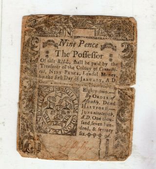 1776 Connecticut 9 Pence Note Id 27