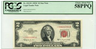 1953 - C $2 Legal Star Note Fr.  1512 Pcgs Currency Graded About 58ppq