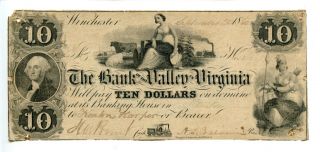 1860.  $10 Winchester Virginia.  Bank Of The Valley