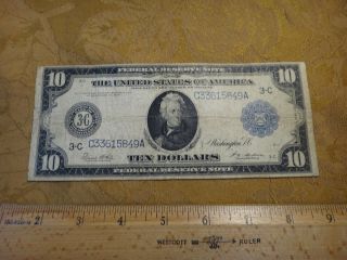 1914 United States Federal Reserve $10 Large Note Horse Blanket - S&h Usa