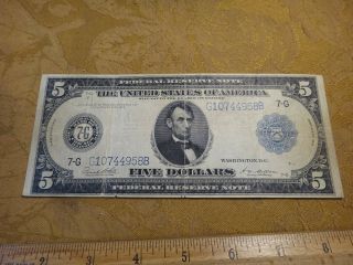 1914 United States Federal Reserve $5 Large Note Horse Blanket - S&h Usa