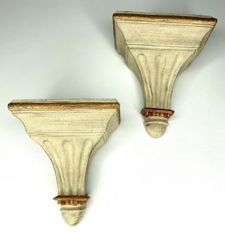 Set Of 2 Vintage Antique Gold Wall Sconce Shelf Mid Century Modern Style