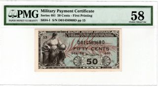 Series 481 Fifty Cents Mpc Military Payment Certificate Pmg Choice About Unc 58