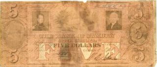 South Carolina Bank Of Camden $5 Dollars Obsolete Currency 1857