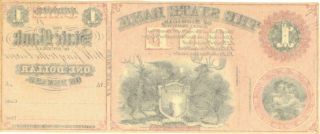 Michigan State Bank $1 Dollar Obsolete Currency ca 1850 AU 2