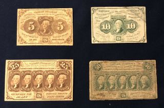 1862 First Issue Us Fractional Currency Set Of 4 Notes 5 10 25 50 Cent