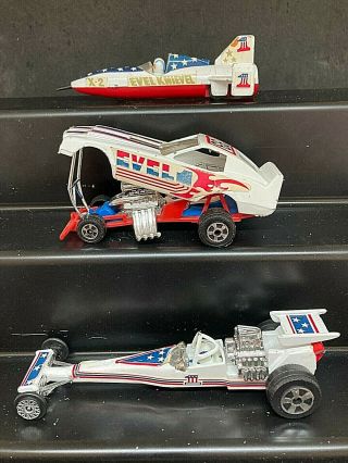 King Of The Stuntmen Evel Knievel Diecast X - 2 & Dragsters (2) By Ideal 1976