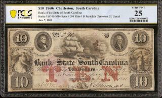1861 $10 Dollar Bill South Carolina Bank Note Large Currency Paper Money Pcgs 25