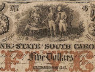 1859 $5 DOLLAR BILL SOUTH CAROLINA BANK NOTE LARGE CURRENCY PAPER MONEY PCGS 25 3