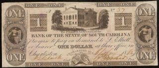 1862 $1 Dollar Bill South Carolina Bank Note Civil War Currency Old Paper Money