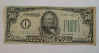 Us $50 Bill Fifty Dollar Federal Reserve Note Lime Green Sean 1934 Minneapolis
