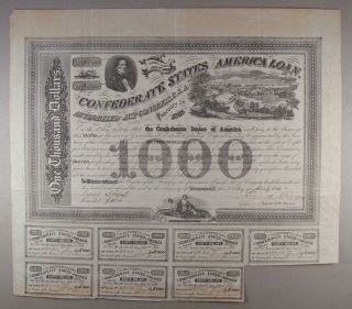 1863 Ball 200 Cr.  125b $1000 Confederate States Of America Bond Vf