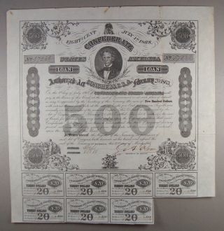 1863 Ball 192 Cr.  124 $500 Confederate States Of America Bond Vf