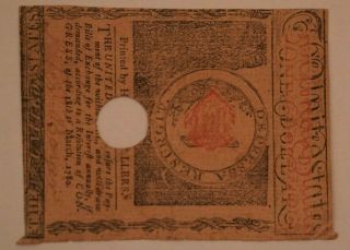1780 State of Massachusetts Bay Colonial Currency One Dollar $1 Note 2