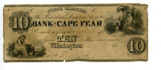 1860.  $10 Wilmington,  North Carolina.  Bank Of Cape Fear.  1804 - 1866