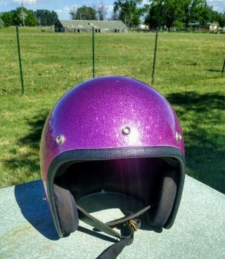 Vintage 1971 Purple Metal Flake Motorcycle Helmet S - M