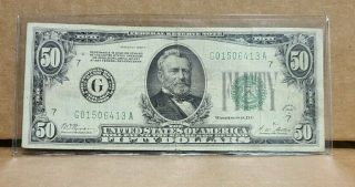 1928 A Green Federal Reserve Note $50 Fifty Dollar Bill Chicago Gold On Demand