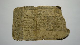 1770 $2/3 Annapolis Maryland Md Colonial Currency Note Bill Two Thirds Dollar