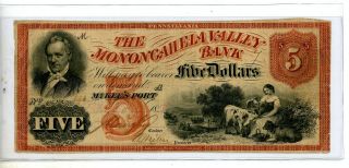 1858 $5 The Monongahela Valley Bank Mckee’s Port Pennsylvania 466