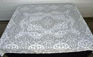 Vintage Quaker Lace White Floral Tablecloth 67 " X 86 "