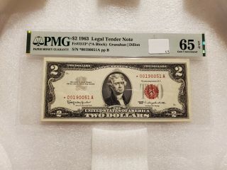 1963 $2 Legal Tender Star Note Fr 1513 (a Block) Pmg 65 Epq