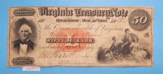 Wpcoins Virginia Treasury Note $50 Series B Oct 15th 1862