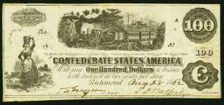 T40 T - 40 1862 $100 Confederate States Of America Note Bill Very Fine Or Better