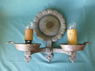 Antique Arts And Crafts Wall Sconce Light Fixture With Two Lights