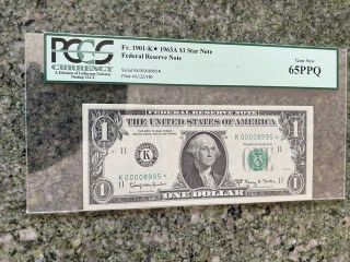 1963 A $1 Fed Reserve Star Note K00008995 Pcgs Gem 65 Ppq