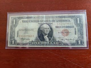 1935 - A One Dollar $1 Hawaii Overprint Silver Certificate,  Circulated,  In Sleeve