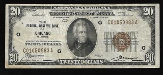 Us - $20.  00 National Currency (frbn) 1929 - Chicago Fed.  - Vf
